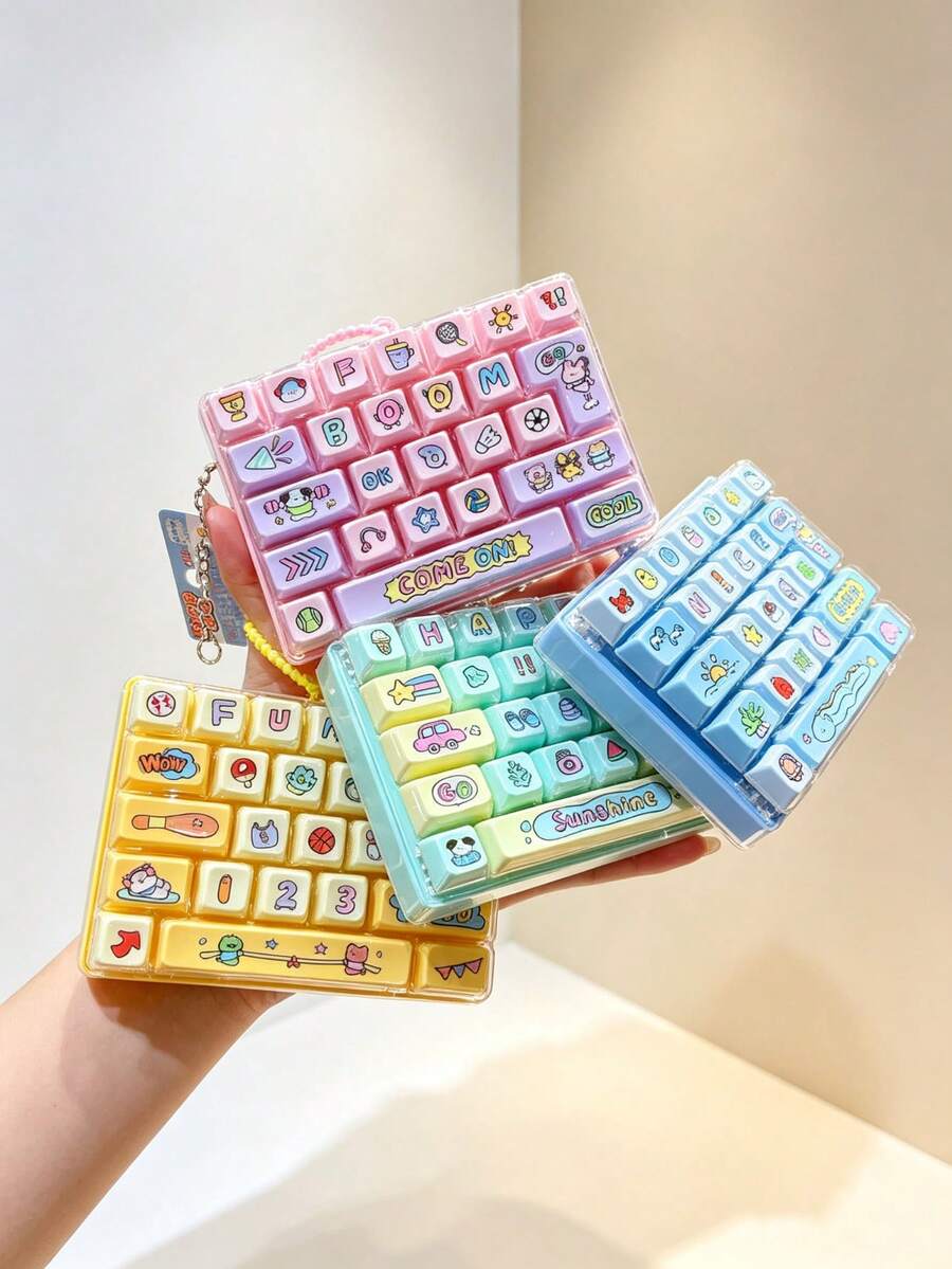 Cute 26 Grids Stress Relief Simulation Keyboard Keychain Animal Diary Desktop Decoration Student Bag Ornament Toy Creative Gift - Multicolor - View 1