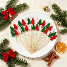10/100pcs Bamboo Christmas Tree Fruit Picks, 3 Colors, Suitable For Appetizers, Fruit Skewers, Pumpkin, Acorn; Multi-Functional Picks, Perfect For Halloween, Christmas, Valentine's Day And Various Party Events - Multicolor - View 8