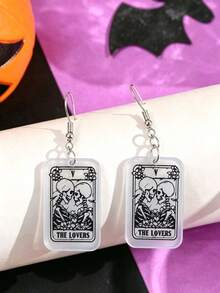 1 Pair Transparent Lovers Tarot Card Skeleton 2D Flat Acrylic Pendant Earrings, Women's Halloween Party Decoration, No Packaging Box - Skull - View 6