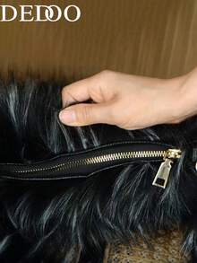Dedoo Crescent Furry Underarm Bag, Gradient Color‑Shift Faux Fur, Metal Clasp Detachable Strap, Y2K Hot Girl Style For Autumn Winter Party For Ladies - Black - View 5