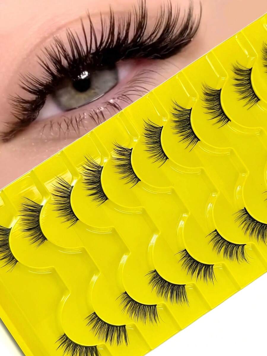 Half-Length Cat Eye False Eyelashes, Soft Natural Transparent Stem, Fluffy Natural Makeup Look, Dense Fine Lashes For Makeup - Black - View 1