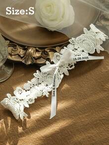 Custom Name & Date Floral Lace Bridal Garter Personalized Bow Lace Leg Band Elegant Wedding Accessory Bride Keepsake Bridal Shower Gift Ceremony - Milk Lace - View 17