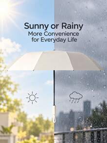 1pc Solid Color Portable Folding Umbrella, Fully Automatic One-Touch Open/Close, Minimalist Home & Travel Umbrella - Multicolor - View 2