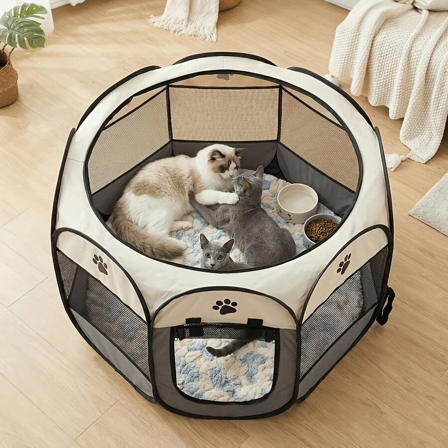 8-Panel Foldable Pet Fence With Detachable Mesh Sunshade, Portable Pet Travel Tent, Indoor/Outdoor Universal Pet Fence, Suitable For Puppies, Cats, Rabbits - Multicolor - View 1
