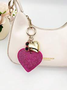 Cute Rhinestone Heart Bag Charm Keychain, Mini Fashion Glasses Key Chain, Key Pendant, Key Ring, Bag Accessory Cute Small Ornament, Graduation Gift, Car Accessory, Phone Charm, Suitable For College Backpacks, Campus Bags, Wallet Decoration - Multicolor - View 3