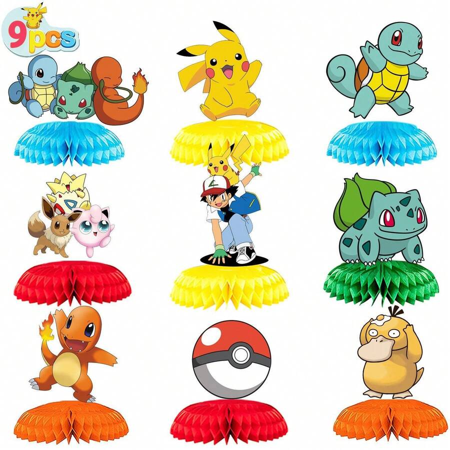 1/9pcs Cartoon Anime Honeycomb Desktop Decoration, Perfect Halloween Party Decor, Style Decor Printed With Classic Cartoon Anime Character Patterns (Balloons Not Included). Suitable For Halloween, Christmas, Birthday Parties, Etc. Exquisite Table Centerpiece Is An Ideal Choice For Fan Gatherings, Theme Parties, Suitable As Photography Props And Fan Collectibles. An Elegant Gift For Fans And Anime Lovers - View 1