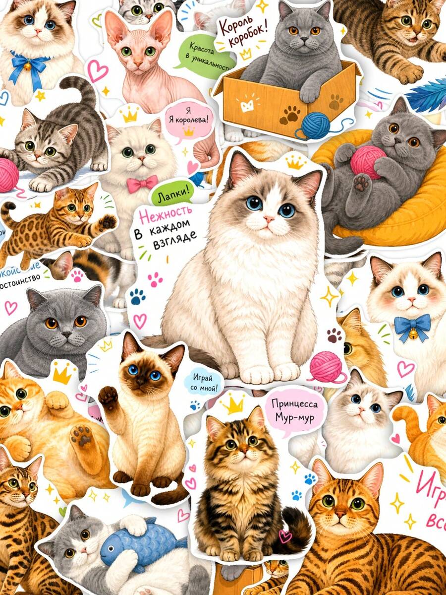 50Pcs Adorable Cat Cute Stickers, Funny Cat With Arabic Quote Speech Bubbles, Waterproof Decals For Notebook Phone Kindle Water Bottle - Multicolor - View 1