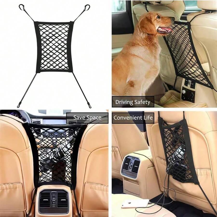 1pc Car Pet Barrier Net Universal Pet Isolation Mesh Car Seat Storage Bag Tear-Resistant Pet Mesh Divider Car Rear Seat Organizer Easy Installation Pet Fence Interior Partition Suitable For Sedan, SUV, Van Travel - A - View 1