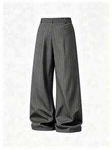 Men's Casual Business Wide-Leg Striped Pants - Grey - View 6