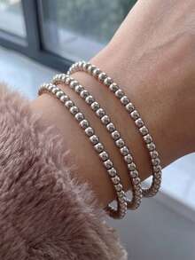 1pc Minimalist Stainless Steel Multi-Layer 18K Gold Plated Hoop Bracelet, Suitable For Women's Daily Wear, Vintage Multi-Layer Jewelry, Waterproof Non-Fading Women's Round Bracelet - Silver - View 9