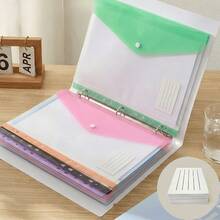 6pcs A4 File Bags, 11-Hole Loose Leaf Binder Pockets With Snap, Thickened PP Material, Durable A4 Binder, Random Color. Suitable For School, Office And Home Storage Organization - Sets - View 3