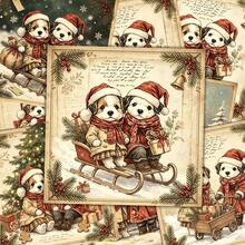 24 Sheets 6x6 Inch Cute Puppy Christmas Scrapbooking Paper, Vintage Framed Cardstock, Healing Watercolor Puppy Craft Paper, Suitable For DIY Holiday Cards, Junk Journals And Fine Cutting - Square - View 3