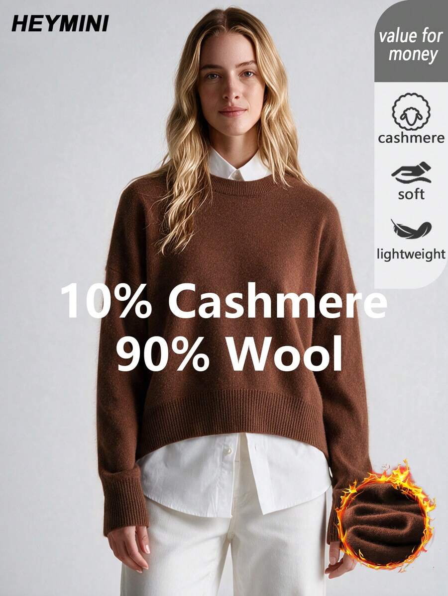 HEYMINI Women's Comfortable Long Sleeve Regular Fit Wool Sweater, Vintage Versatile Knit Pullover, Suitable For Autumn/Winter Outfits - Brown - View 1