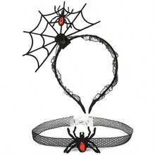 1pc Halloween Headband & Neck Collar Set, Spider Web Headband Party Festival Atmosphere Prop Hair Clip, Influencer Photo Costume Accessory - Multicolor - View 8