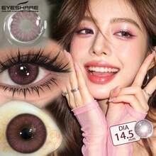 Eyeshare زوج واحد من عدسات لاصقة بألوان طبيعية للعيون، عدسات وردية تجميلية لمكياج العين وإبراز جمال البؤبؤ - وردي - مشاهدة 3