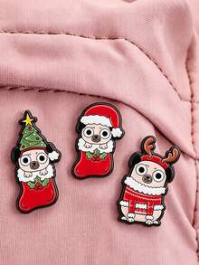 1 Pc/3pcs Cute Cartoon Christmas Dog Pattern Brooch, Fun Metal Enamel Pin, Creative Decorative Lapel Pin For Backpack, Christmas Gift - Multicolor - View 2