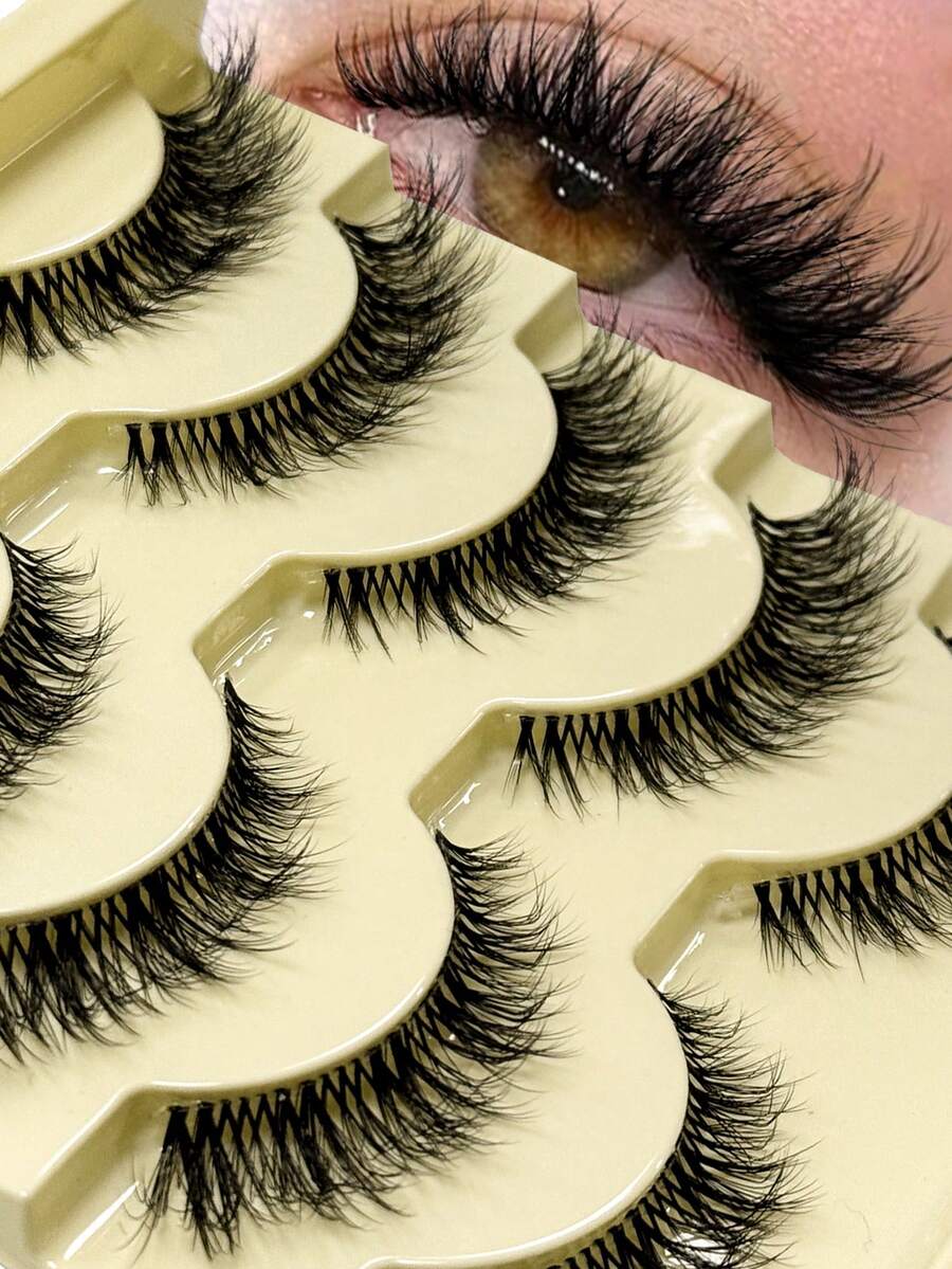 Hinarin 5 Pairs Cartoon Style Natural Thin False Eyelashes - Transparent Band Faux Mink Cat Eye Lashes, Create Natural Daily Makeup - Reusable, Comfortable, Beginner-Friendly False Eyelash Fake Lashes