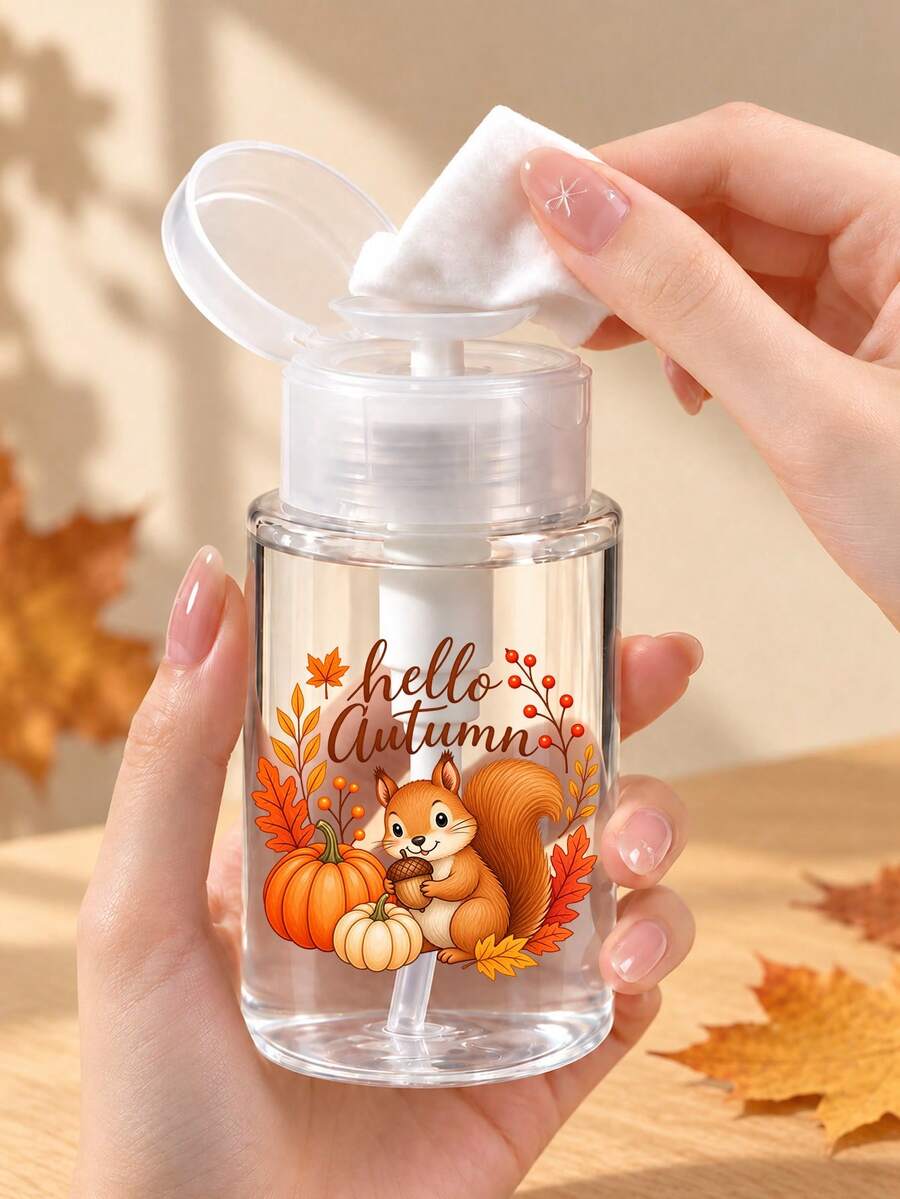 「Hello Autumn」圖案卸甲水瓶，適用於卸甲水，可重複填充旅行包裝瓶，適合居家、美甲沙龍及旅行使用，唇部與眼部卸妝液瓶，可重複使用，旅行必備 - 彩色 - 查看 1
