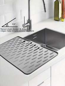 1/2pcs Non-Slip Kitchen Drainage Mat, Built-In Drainage System, 14.17x11.02 Inch Thickened Countertop Protector, Easy To Clean Surface, Suitable For Sink, Refrigerator And Dish Rack, Ideal For Modern Kitchen And Home Use - A - View 13