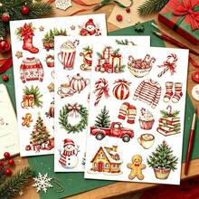 3pcs/Set Red Vintage Christmas Dream Stickers, Creative Minimalist Personalized Collage Material, Scrapbook DIY Decorative Stickers - Multicolor - View 1