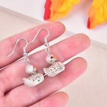 1 Pair Halloween Skeleton Duck Resin Women Fashion Dangle Earrings - White - View 3