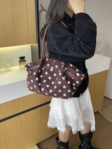 女款高端時尚百搭單肩通勤包，秋冬新款學生與辦公室大容量托特購物包，仿麂皮材質 - 棕色 - 查看 4