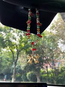 Creative Christmas Bow Car Hanging Ornament, Fashionable Beaded Cherry Car Interior Hanging Decor, Car Interior Hanging Rope, Car Decoration Pendant, Small Gift For Others - A - View 5