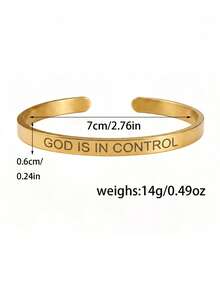 1pc Personalized Versatile Unisex Laser Engraved "GOD IS IN CONTROL" Stainless Steel Open Adjustable Faith Bracelet For Men And Women - Gold - View 7