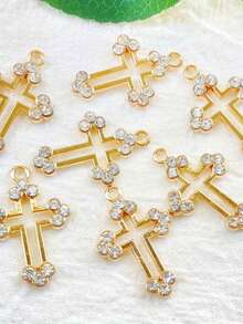 5pcs Decorative Alloy Cross Rhinestone Single Pendant Ear Jewelry Bracelet Hanging Ornament Additions Making Supplies - Multi - View 1