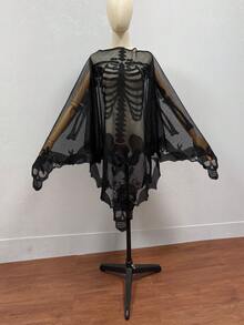 1pc Halloween Long Skeleton Rib Cage Cape Bat Cloak Anime Cosplay Costume Shawl - Multicolor - View 6