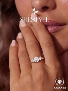 1pc Flower Rhinestone Ring, Exquisite Jewelry Gift For Women, Suitable For Dating - Three Diamonds - View 5