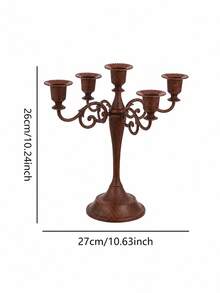 1Pc Retro Carved Alloy Candelabra, Imitation Wood‑Grain 3/5 Arms Candle Stick Holder, Centerpiece For Dining Table, Wedding, Ramadan, Party Home Ornament. - Classic - View 17