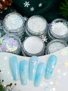6件組白色雪花聖誕美甲亮片，閃光細粉 DIY 冬季美甲配件 - 白色 - 查看 2
