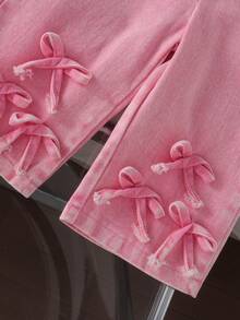 2pcs Baby Girl Sweet Cool Street Style 3D Bow Long Sleeve Sweatshirt & Denim Pants Set, Thin Spring/Autumn - White - View 8