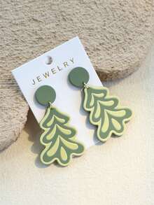 1 Pair Women's Christmas Green Tree Trunk Embossed Print Christmas Tree Cute Elegant Elegant Holiday Party Acrylic Earrings - Multicolor - View 4