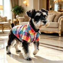 1pc Colorful Plaid Shirt, Vibrant Colors Create Elegant Style Shirt. Suitable For Small To Large Dogs And Puppies. Snap Button Design For Easy Dressing, Non-Stretch Fabric, Slim Fit Lightweight Material Suitable For All Seasons. Perfect For Outdoor Sports And Parties, Definitely The Most Elegant And Cute! - Multicolor - View 3