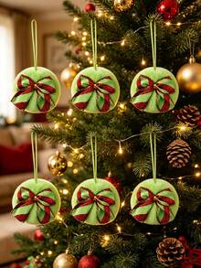 6pcs Lime Green Plush Christmas Ball Ornaments With Colorful Bows, Christmas Green Plush Hanging Decorations, Christmas Ball Ornaments, Christmas Tree Decorative Balls - Suitable For Christmas Tree Decoration, Party Decoration, Gifts, Christmas Decoration, Christmas Tree Hanging Decorations, Holiday Hanging Decorations, Home Decoration, Room Decoration, Winter Christmas Decoration, Christmas Gifts, Christmas Decoration - Multicolor - View 10