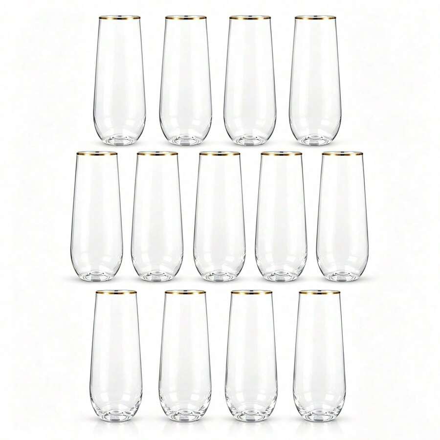 1/6/12pcs Transparent Gold Rim Champagne Glasses, Champagne/Cocktail Glasses, Reusable Unbreakable Acrylic Wine Glasses, Suitable For Weddings, Bachelor Parties And Various Party Events - View 1