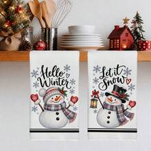 2PCS Kitchen Towels, Winter Snowman Pattern Dish Cloths, Minimalist Style 40*60cm Rectangular Microfiber Cleaning Towels, Perfect For Kitchen, Dining Room And Bathroom Use, Kitchen Decor, Home Decoration, Housewarming Gift For Neighbors, Scouring Pads Dishcloths - White - View 8