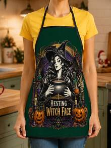 1pc Halloween Witch Theme Vintage Gothic Style Apron, Suitable For Party Gathering Table Decor, Kitchen Cooking Supplies, Halloween Holiday Decoration, Halloween Party Essential, Unique Style Apron - Multicolor 2 - View 4