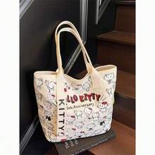 SANRIO 1pc Hello Kitty Printed Canvas Tote Bag, Cream White Base With ...
