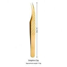 1pc Nagrakku Precision Fiber Pointed Tweezers, Gold Eyelash Extension Tweezers, Diamond Anti-Slip Textured Curved Tip Eyelash Tweezers, Stainless Steel Dolphin Shaped Eyelash Extension Makeup Tool - Gold - View 16