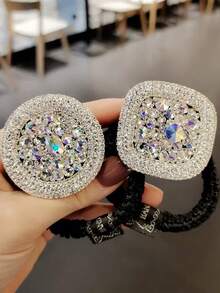 1 dây buộc tóc đính đá sang trọng màu đen co giãn, phụ kiện tóc ngọt ngào, phù hợp làm quà tặng sinh nhật - Nhiều màu - Xem 2