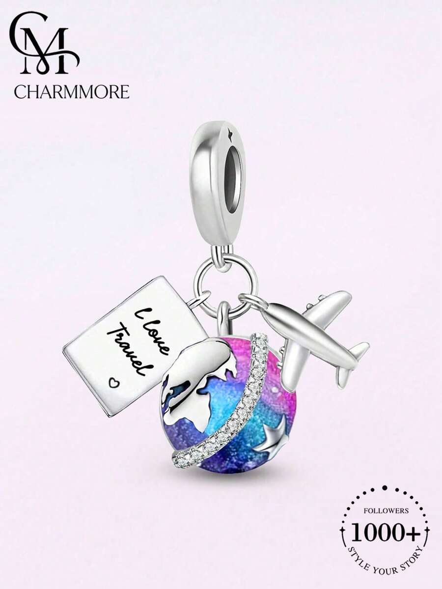 1pc Fashion Airplane Around The Globe Pendant, Suitable For Women's Bracelet, Bangle DIY Jewelry Making And Daily Wear Accessories