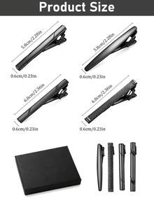 4 Pcs Classic Black Tie Clips Set For Men Metal Alloy Necktie Bar Clips Business Wedding Party Formal Shirt Suit Accessories Gifts - Gunmetal Black - View 3