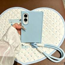 Luxury Sky Blue Smooth Phone Case With Portable Strap Compatible With Samsung Galaxy Z Fold 8 Wide Fold8 Back Cover,Folding Flip Phone Case, Drop-Proof Protective Case - Baby Blue - View 1