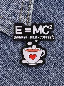1 قطعة دبوس بروش قهوة كرتوني "E=MC" من المينا، دبوس ياقة وشارة لتزيين حقيبة الظهر، هدية للأصدقاء - متعدد الألوان - مشاهدة 1