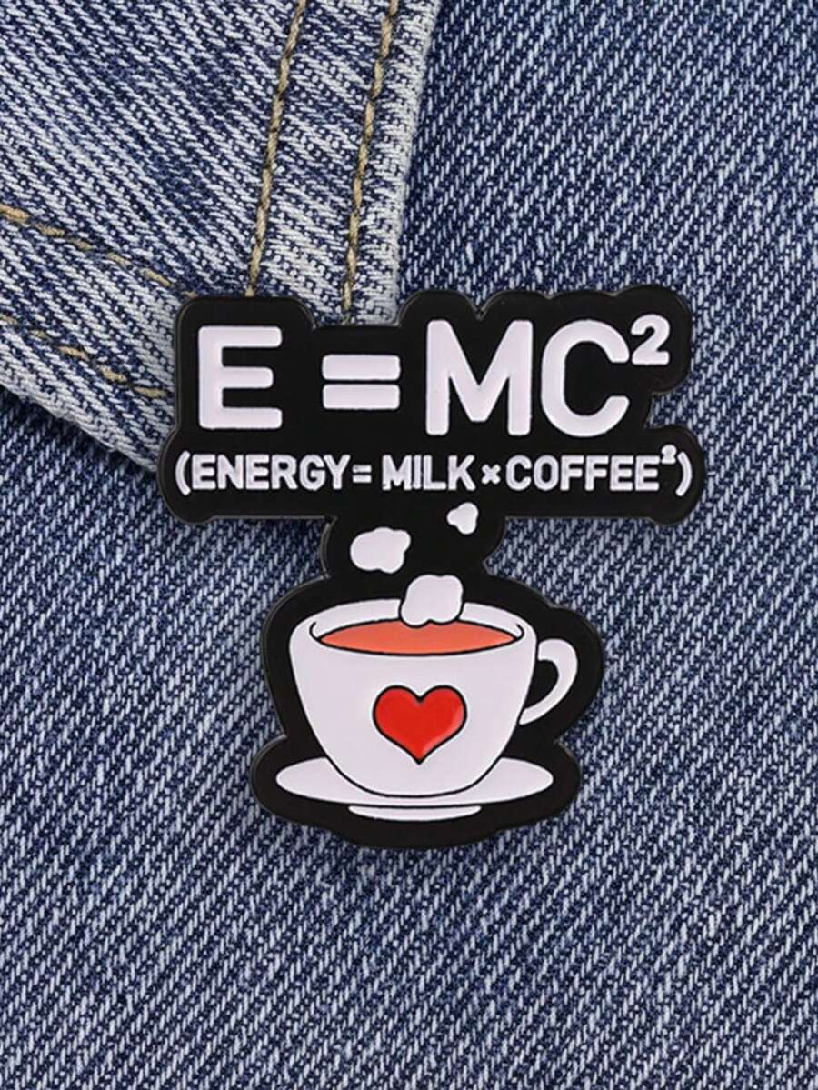 1 قطعة دبوس بروش قهوة كرتوني "E=MC" من المينا، دبوس ياقة وشارة لتزيين حقيبة الظهر، هدية للأصدقاء - متعدد الألوان - مشاهدة 1