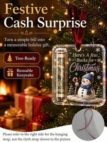 1Pc Acrylic Christmas Cash Gift Ornament, Rolled Bill Holder Xmas Tree Hanging Decoration, Festive Money Gift Keepsake Ornament With Velvet Ribbon, Holiday Present For Family Friends Coworkers - Multicolor - View 7