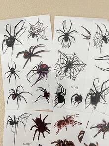 10 Sheets/Pack Spider Pattern Tattoo Stickers For Halloween Party Body Decor, Waterproof Spider Web Temporary Tattoos For Women Men, Halloween Cosplay Face, Neck, Arm And Body Stickers Fake Tattoo - Black - View 6